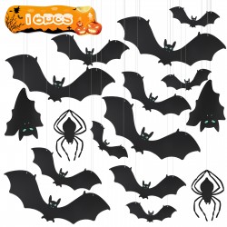 Workhive 60pcs Bats Halloween Decorations, 3D Bats Wall Decor, Waterproof Bats Stickers for Halloween Party, Black Spooky Bats Wall Decor for Home Window Outdoor Indoor With Double-Sided Ahensive