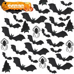 Workhive 120pcs Halloween Decorations Bats, Waterproof 3D Bats Wall Decor for Halloween Party, DIY Balck Bats Stickers for Home Decor, Realistic PVC Scary Bat Decor for Outdoor Indoor Window Porch