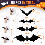 Workhive 16pcs Halloween Hanging Bats Decor Outdoor, Different Size Fake Black Flying Hanging Bats & Spiders with Glowing Eyes, Outdoor Indoor Halloween Decorations for Wall Tree Front Porch Yard