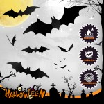 Workhive 16pcs Halloween Hanging Bats Decor Outdoor, Different Size Fake Black Flying Hanging Bats & Spiders with Glowing Eyes, Outdoor Indoor Halloween Decorations for Wall Tree Front Porch Yard