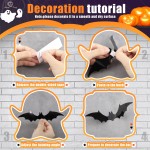 Workhive 16pcs Halloween Hanging Bats Decor Outdoor, Different Size Fake Black Flying Hanging Bats & Spiders with Glowing Eyes, Outdoor Indoor Halloween Decorations for Wall Tree Front Porch Yard