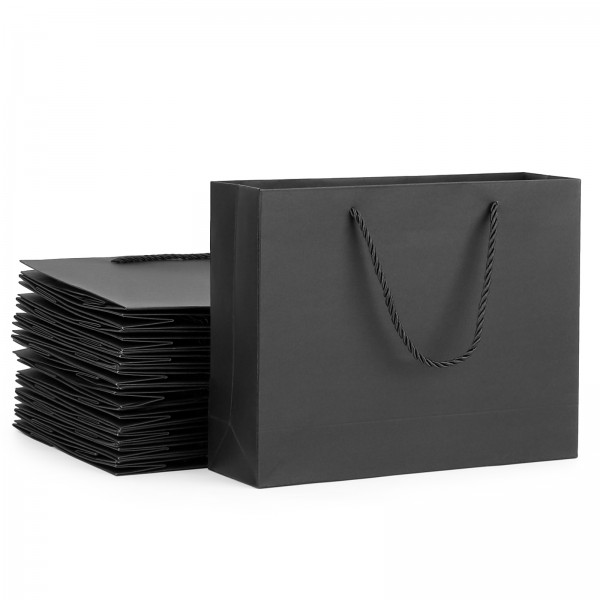 Workhive 24 Pcs Black Kraft Paper Bags, 10.6x3.15x8.27 Inch Medium Gift Bags with Handles Gift Wrap Bags Welcome Gift Bags Custom Gift Bags for Wedding Party Bags for Birthday Paper Bags for Small Business