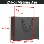 Workhive 24 Pcs Black Kraft Paper Bags, 10.6x3.15x8.27 Inch Medium Gift Bags with Handles Gift Wrap Bags Welcome Gift Bags Custom Gift Bags for Wedding Party Bags for Birthday Paper Bags for Small Business