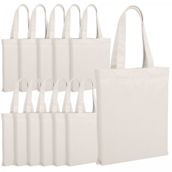 Workhive 12pcs Canvas Bags with Handles Bulk, 10x11.7 Inch Blank Canvas Tote Bags, Reusable Canvas Grocery Bags Shopping Bags, Blank Cotton Tote Bags for Crafts Painting DIY, Washable Gift Bags, Beige