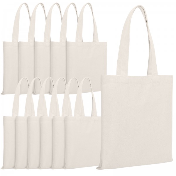 Workhive 12pcs Blank Canvas Tote bags Bulk, 12"x13.2" Canvas Bags with Handles, Reusable Grocery Shopping Bags, Blank Cotton Tote Bags Perfect for DIY Crafts Painting, Washable Beach Travel Bag