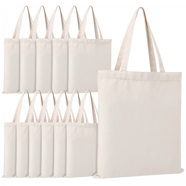 Workhive 12 Pack Heavy Duty Large Canvas Tote Bags Bulk, 13.4x15.2inch Canvas Bags with Handles for Grocery Shopping, Reusable Cotton Tote Bags, Blank Canvas Tote bags for DIY Crafts Painting, Beige