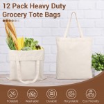 Workhive 12 Pack Heavy Duty Large Canvas Tote Bags Bulk, 13.4x15.2inch Canvas Bags with Handles for Grocery Shopping, Reusable Cotton Tote Bags, Blank Canvas Tote bags for DIY Crafts Painting, Beige