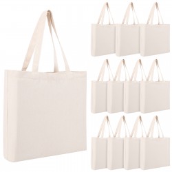 Workhive 12 Pack Canvas Tote Bags Bulk, 13"x12.2"x2.7" Heavy Duty Blank Canvas Tote Bags, Reusable Canvas Grocery Bags with Bottom Gusset, Blank Canvas Shoulder Bags Shopping Bags for DIY Craft