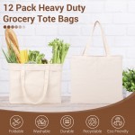 Workhive 12 Pack Canvas Tote Bags Bulk, 13"x12.2"x2.7" Heavy Duty Blank Canvas Tote Bags, Reusable Canvas Grocery Bags with Bottom Gusset, Blank Canvas Shoulder Bags Shopping Bags for DIY Craft