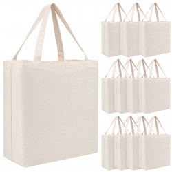 Workhive 12 Pack Blank Canvas Tote Bags Bulk, 13x11.8x5.5 inch Large Heavy Duty Cotton Tote Bags, Reusable canvas Grocery Shopping Bags with Handles & Bottom Gusset, Blank Cotton Bags for DIY Craft Beach